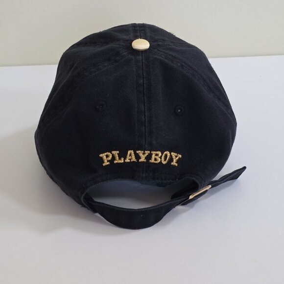 Playboy Lids Black Strapback Hat Cap Cotton Embroidery Metal Bunny Adjustable - Picture 7 of 15